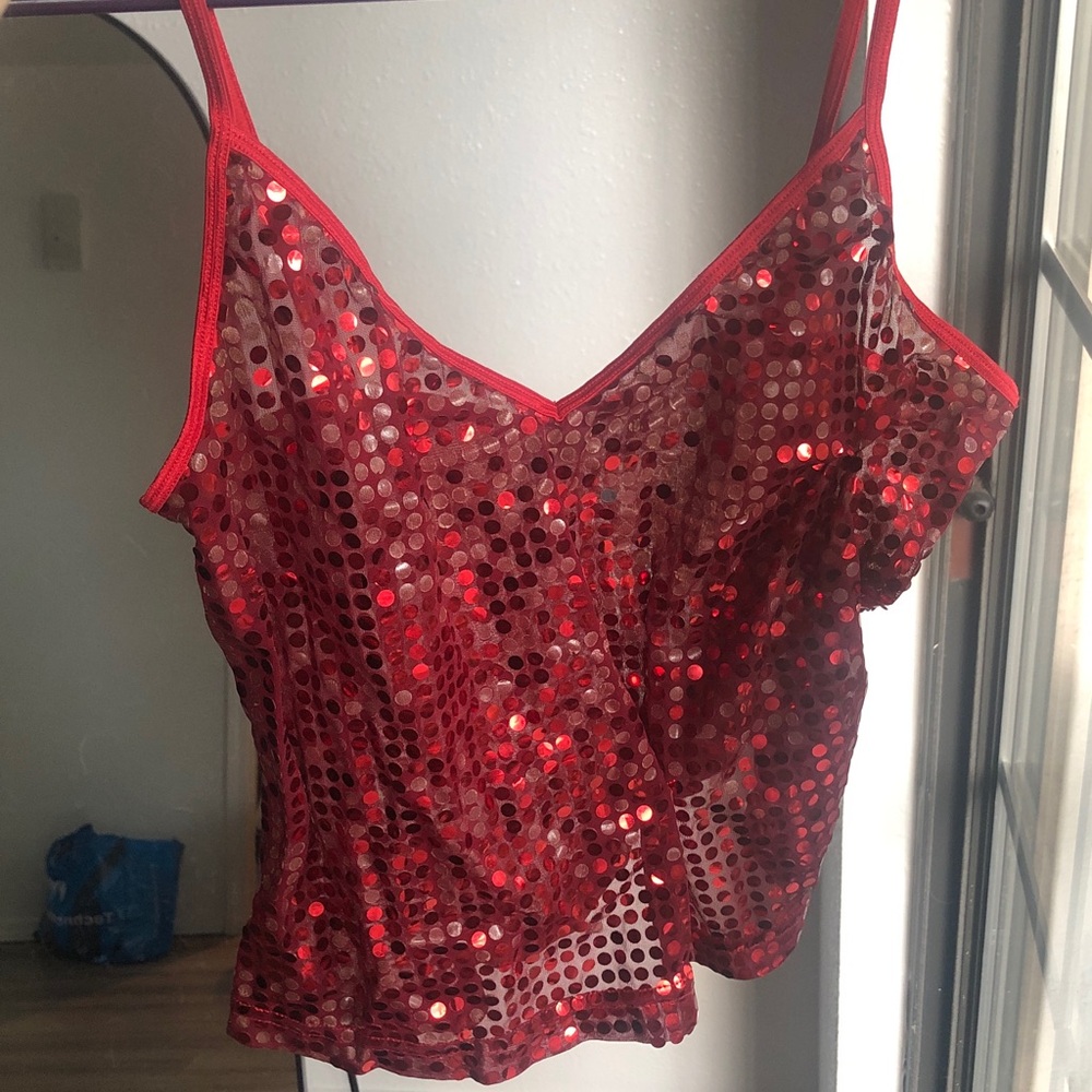 Red Sequin Camisole Top